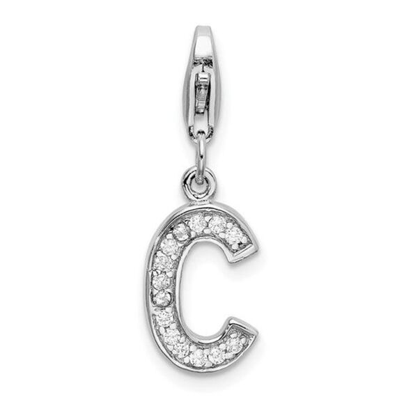 Amore La Vita Sterling Silver Rhodium-plated Polished CZ Letter C Initial Charm - Picture 1 of 3